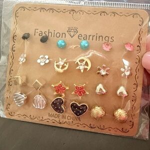 Assorted Fashion Earring Stud Set - Gold, Pink, Turquoise, Black - NEW